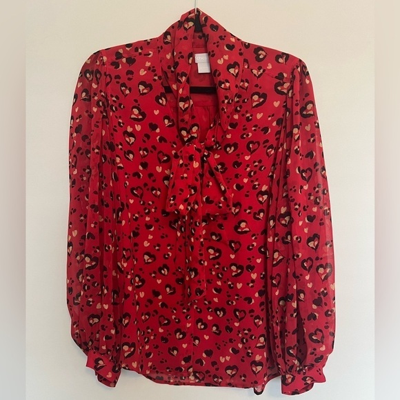 💕 Chico's Women's Blouse Red Heart Leopard Print Size 1 (Medium/8) - Picture 1 of 5